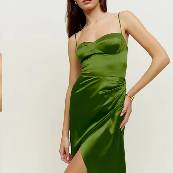 Marguerite silk dress — reformation — palm green — size 8 - Picture 7 of 13